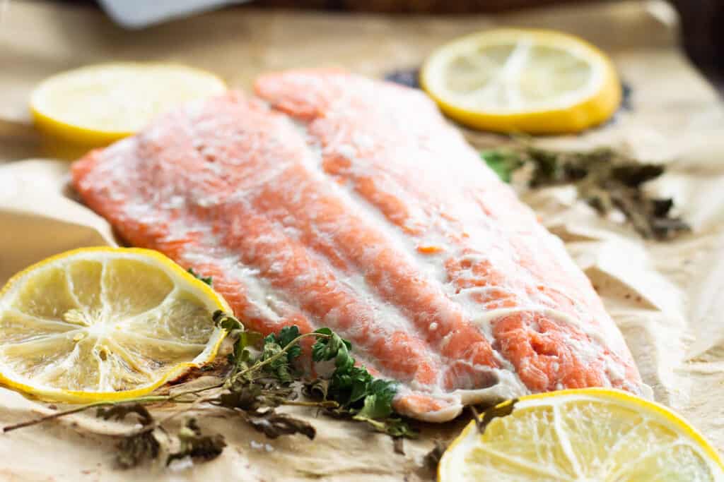 Sockeye salmon with white stuff all over